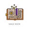 Spell book witchcraft and magic icon, vector sign