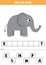 Spell the word. Cute gray cartoon elephant