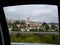 Spello in Italy, view from the car window, drops of rain