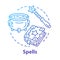 Spells concept icon. Witchcraft and wizardry idea thin line illustration. Wizard, magician equipment, mystic accessories