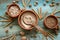 Spelt flakes, spelt flour and spelt grain in pottery bowls