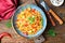 Spelt with Vegetables in a Bowl, Tasty Vegetarian Meal