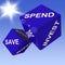 Spend, Save, Invest Dice Showing Budgeting