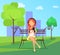 Spending Time in Park Vector Banner Woman on Bench