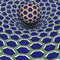 Sphere above blue hexagons hole. Optical motion illusion illustration