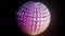 Sphere composed of blocks in pastel colors, ball rotating on black background, light effect, zoom. 3d animation