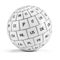 Sphere of cubes with countries isolated on white. Global internet, technology, translate languages, business concept
