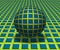 Sphere hovers above the surface. Abstract objects with checkered pattern. Vector optical illusion illustration