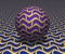 Sphere moves above the surface. Abstract objects with wavy quadrangles pattern. Vector optical illusion illustration