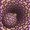 Sphere moves in a hole with interlacement pattern. Vector purple golden optical illusion abstraction