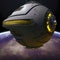 A Sphere-shaped Spaceship with Yellow Glowing Lights Orbiting Silently above the Earth