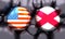 Spheres textured by USA and Alabama state flags.