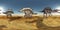 Spherical 360 degrees seamless panorama with the dinosaurs Stegosaurus and Spinosaurus in a desert