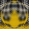 spherical black and white chequered flag with gold