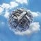 Spherical city world in clouds