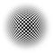 Spherical distortion halftone dots element. Orb, ball deform on bulge, bump speckles, polka-dots and screentone.Pointillist,