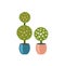 Spherical indoor plants in pots. Bright thorny succulents with flowers in decorative flowerpots