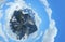 Spherical panorama of snowy mountains with lush clouds