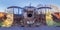 Spherical panoramic photograph of the inside of an old train locomotive