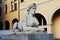 Sphinx and cityscape in Conegliano Veneto, Treviso, Italy