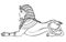 Sphinx, Egyptian mythical creature with head of human, body of lion and wings. Hand-drawn vintage vector outline