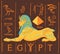 Sphinx, Egyptian mythical creature with head of human, body of lion and wings. Hand-drawn vintage vector outline