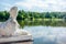 Sphinx on the lake of the Tsaritsyno park in Moscow - 2