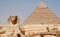 The Sphinx and pyramid of Kefren in Cairo, Giza, Egypt