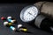 Sphygmomanometer with medicine pills