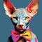 Sphynx Cat In Blue Bow Tie: A Colorful Tribute To Andy Warhol