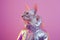 Sphynx Cat Gazing Away, Reflective Silver Hoodie on Pink