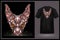 Sphynx cat head robot mascot. esport logo design with t-shirt preview