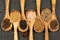 Spice and Food - Background made of various spices in cooking spoons
