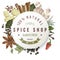 Spice shop paper emblem with different spices