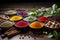 Spice symphony Assorted, colorful spices on a rustic wooden table