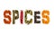 Spice title font with diverse spice photo on white background