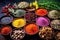Spice Up Your Kitchen: A Mouthwatering Still Life of Colorful Herbs and Spices