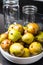 Spiced seckel pears being preserved