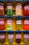 Spices in glass jars, Morocco