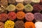 Spices and herbs being sold on Morocco traditional market.