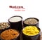 Spices and herbs in ceramic bowls. seasoning. Colorful natural a