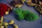 Spices and Herbs on grey background. Cooking