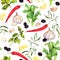 Spices and herbs, Seamless cooking pattern. Watercolor