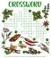 Spices, herbs or seasonings sketch, crossword grid