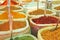 Spices India. Spices are sold on the market in India. Red pepper