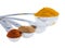 Spices in measuring spoons.