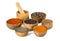 Spices and seasoning in wooden bowl on white background