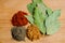 Spices on a wooden board