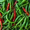 Spicy allure Top view of freshly harvested green chili peppers