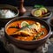 Spicy Bangladeshi Hilsa Curry with White Rice and Salad